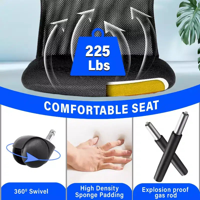 Chaise de bureau en maille Fauteuil de bureau pivotant à roulettes avec soutien lombaire
