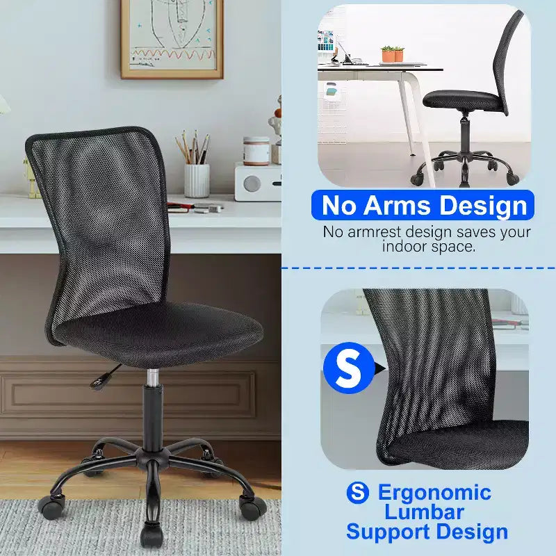 Chaise de bureau en maille Fauteuil de bureau pivotant à roulettes avec soutien lombaire