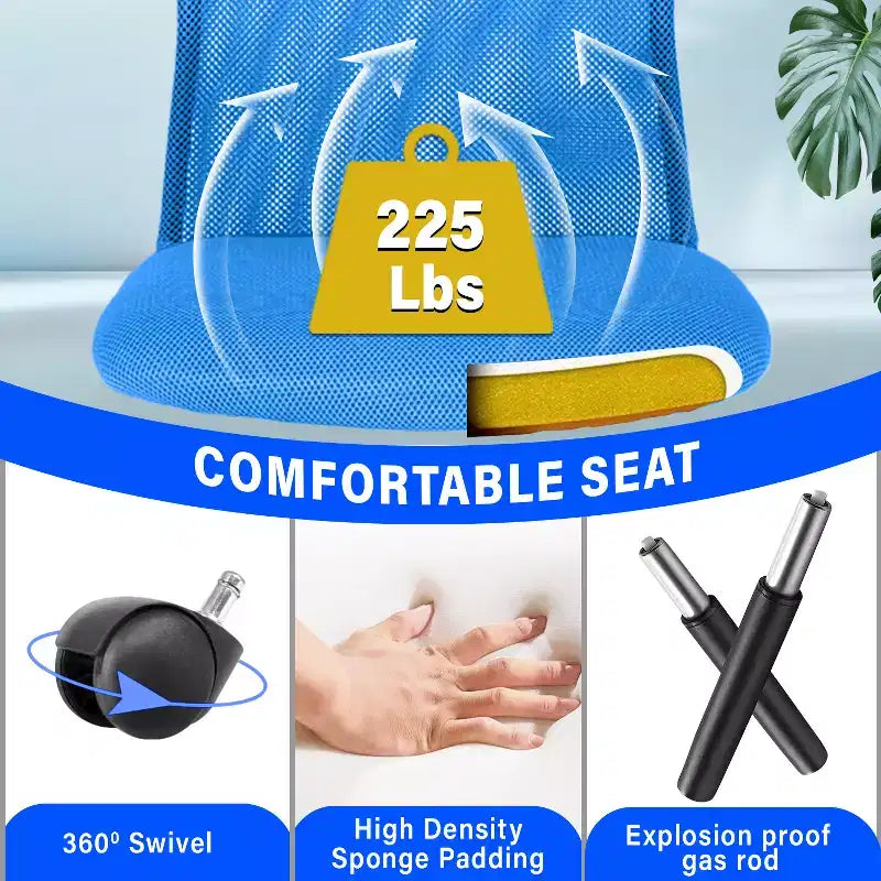 Chaise de bureau en maille Fauteuil de bureau pivotant à roulettes avec soutien lombaire