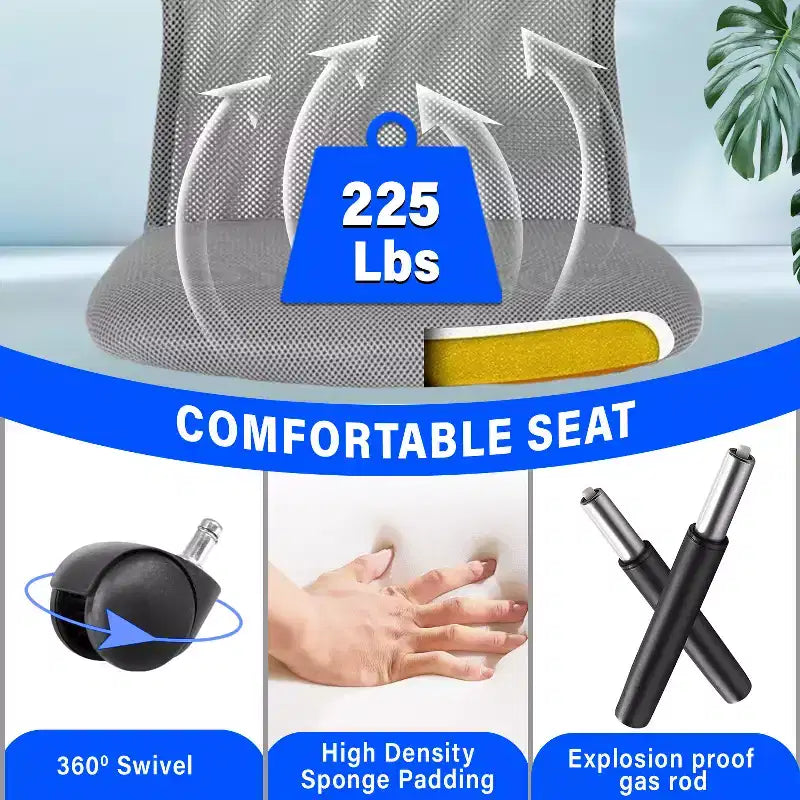 Chaise de bureau en maille Fauteuil de bureau pivotant à roulettes avec soutien lombaire
