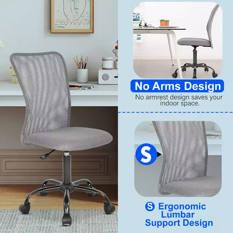 Chaise de bureau en maille Fauteuil de bureau pivotant à roulettes avec soutien lombaire