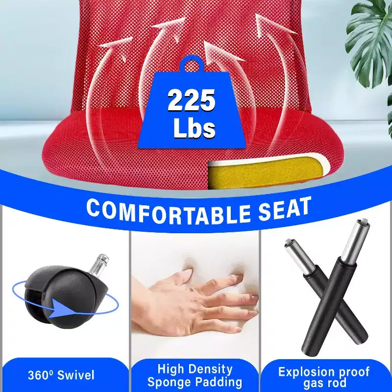 Chaise de bureau en maille Fauteuil de bureau pivotant à roulettes avec soutien lombaire