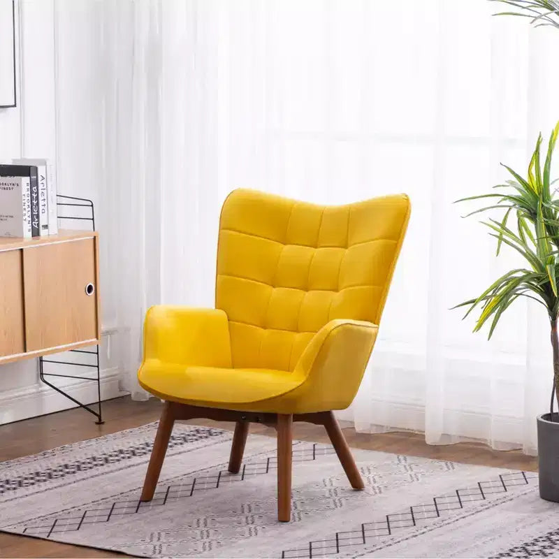 Fauteuil d'appoint capitonné contemporain en velours soyeux avec ottoman, jaune
