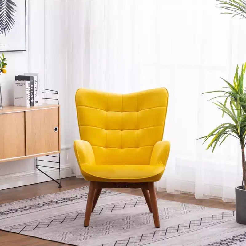 Fauteuil d'appoint capitonné contemporain en velours soyeux avec ottoman, jaune