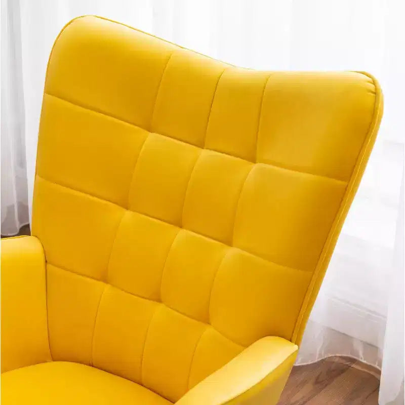 Fauteuil d'appoint capitonné contemporain en velours soyeux avec ottoman, jaune