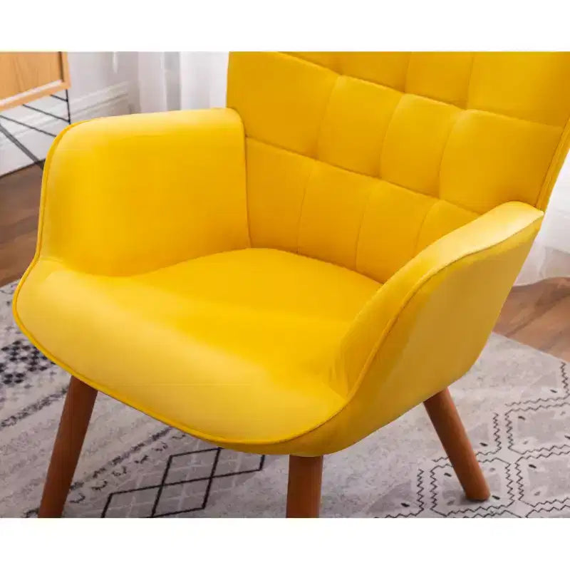 Fauteuil d'appoint capitonné contemporain en velours soyeux avec ottoman, jaune