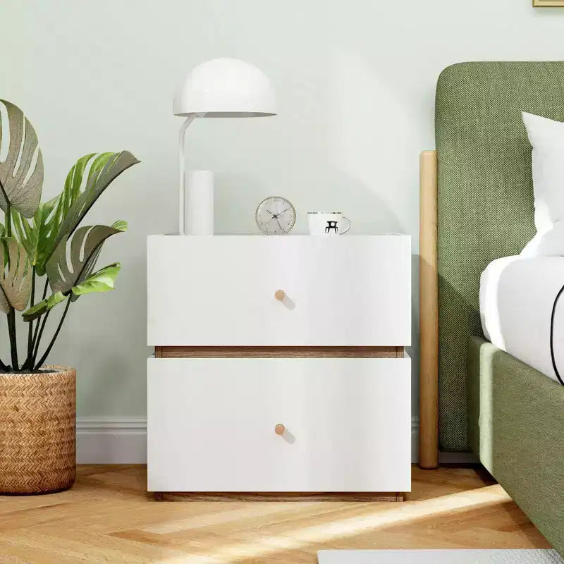 Table de Chevet Moderne à 2 Tiroirs avec Rangement et Rebord Relevé