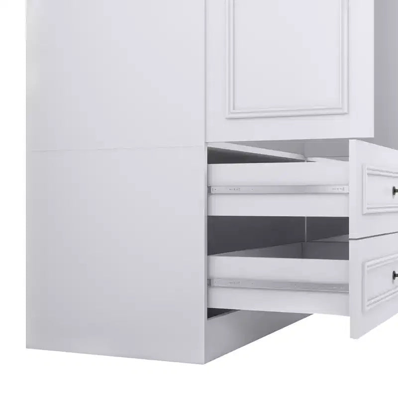 Armoire en bois blanc avec 4 tiroirs et 2 étagères