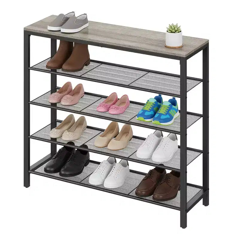 Meuble à chaussures, organiseur de rangement à 5 niveaux avec 4 étagères en maille métalliqueGrand meuble à chaussures d'entrée