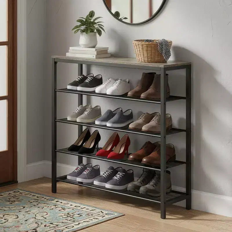Meuble à chaussures, organiseur de rangement à 5 niveaux avec 4 étagères en maille métalliqueGrand meuble à chaussures d'entrée