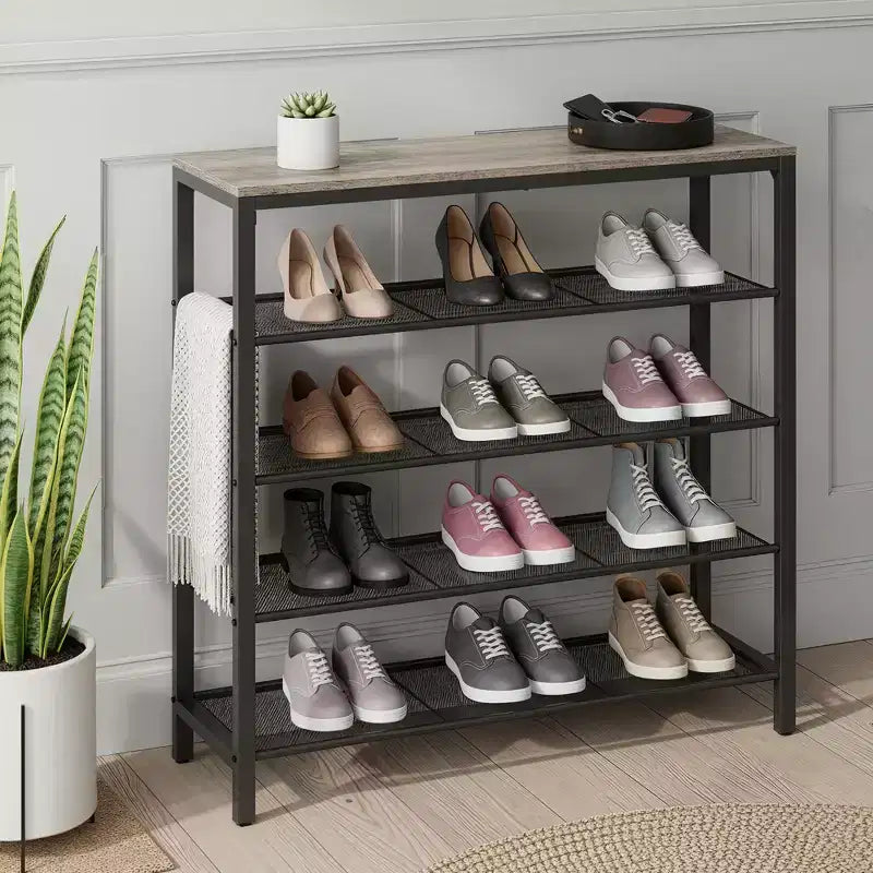 Meuble à chaussures, organiseur de rangement à 5 niveaux avec 4 étagères en maille métalliqueGrand meuble à chaussures d'entrée