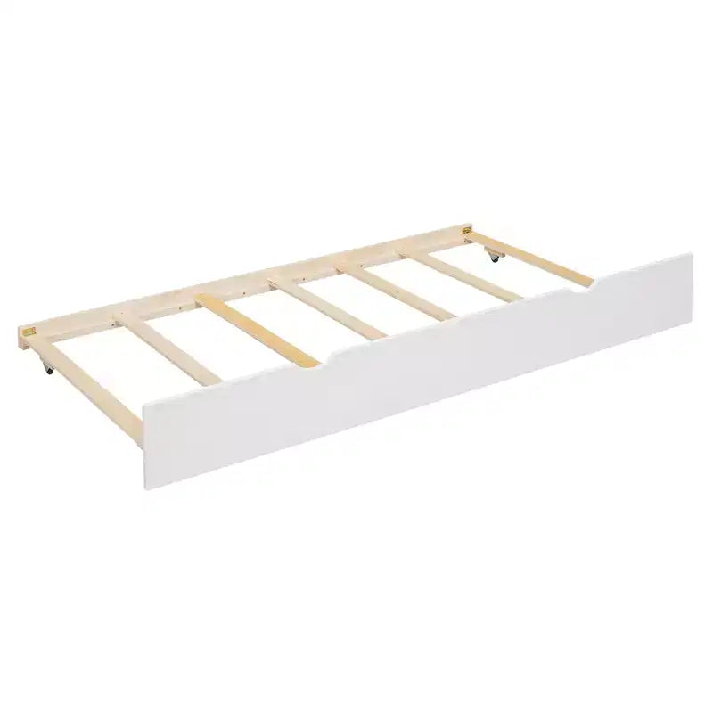 Lit superposé maison jumeau sur jumeau avec lit gigogne, toboggan et escalier de rangement