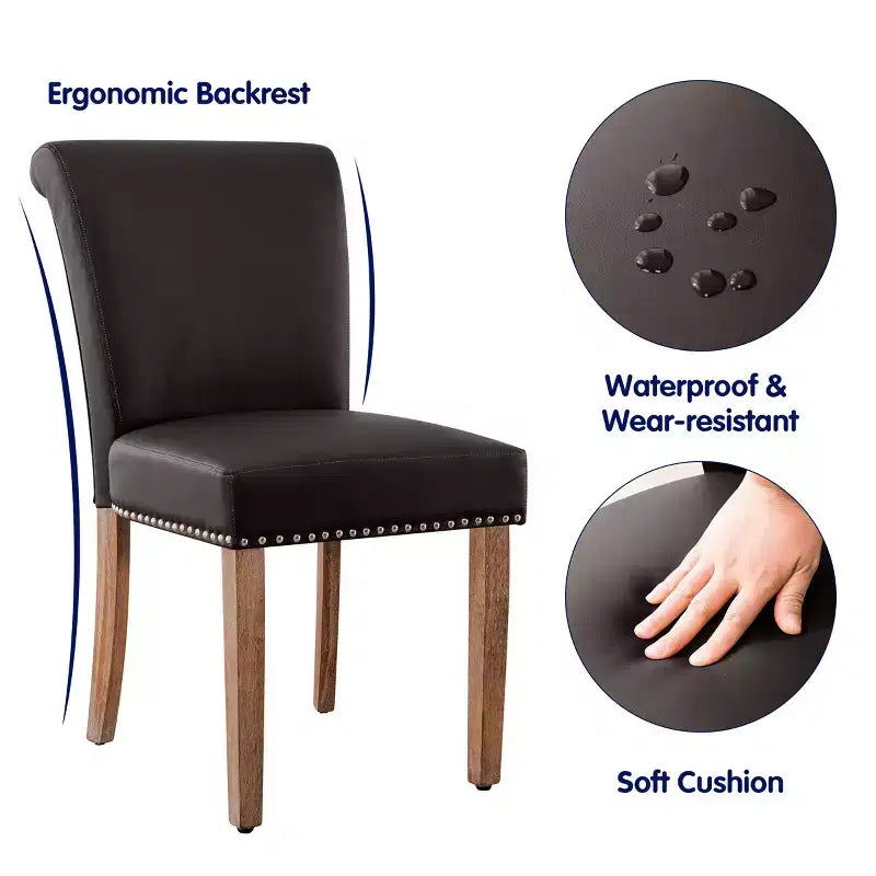 Chaise de salle à manger d'intérieur cloutée en cuir Anchor, chaises de maison modernes du milieu du siècle
