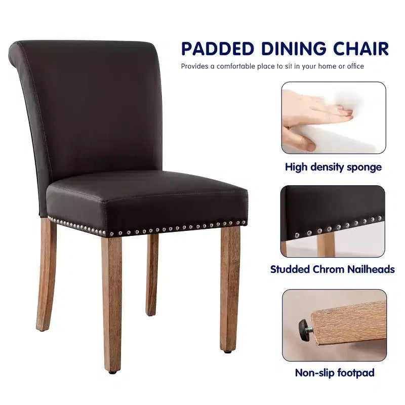 Chaise de salle à manger d'intérieur cloutée en cuir Anchor, chaises de maison modernes du milieu du siècle