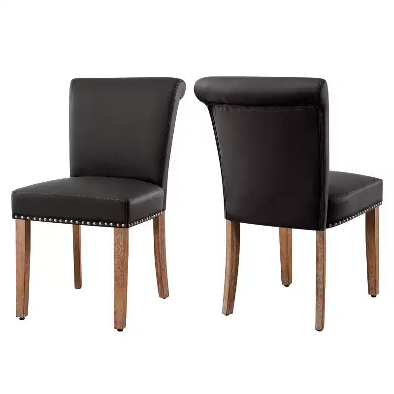 Subrtex Leather Anchor Studded Indoor Dining Chair Set of 2, Modern Mid-Century Home Chairs
