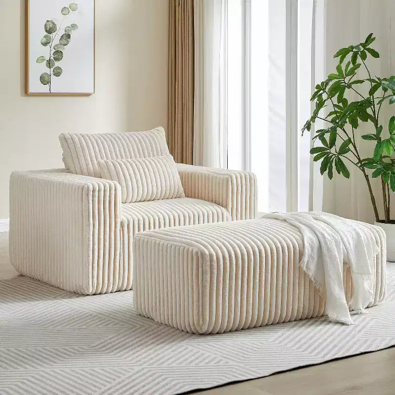 Fauteuil oversize en velours côtelé, canapé simple rembourré avec ottoman