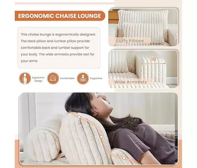 Fauteuil oversize en velours côtelé, canapé simple rembourré avec ottoman