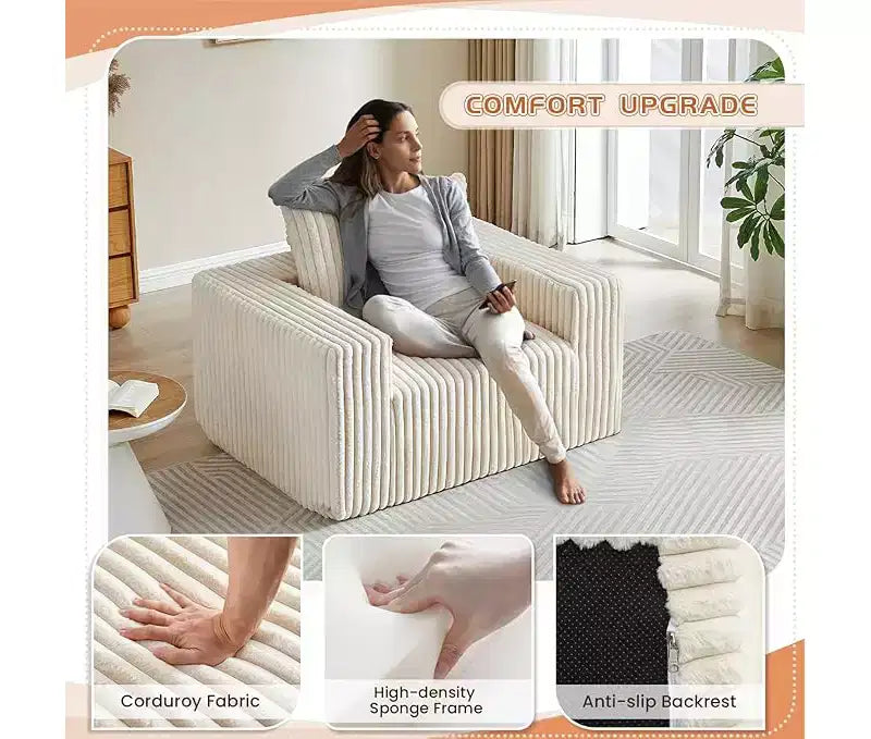 Fauteuil oversize en velours côtelé, canapé simple rembourré avec ottoman