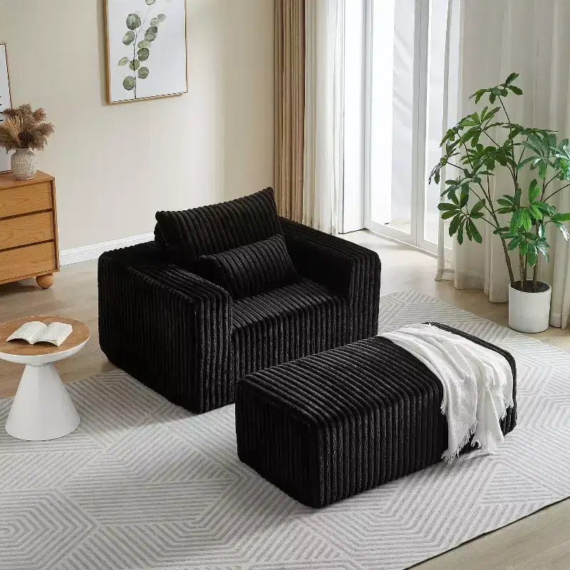 Fauteuil oversize en velours côtelé, canapé simple rembourré avec ottoman