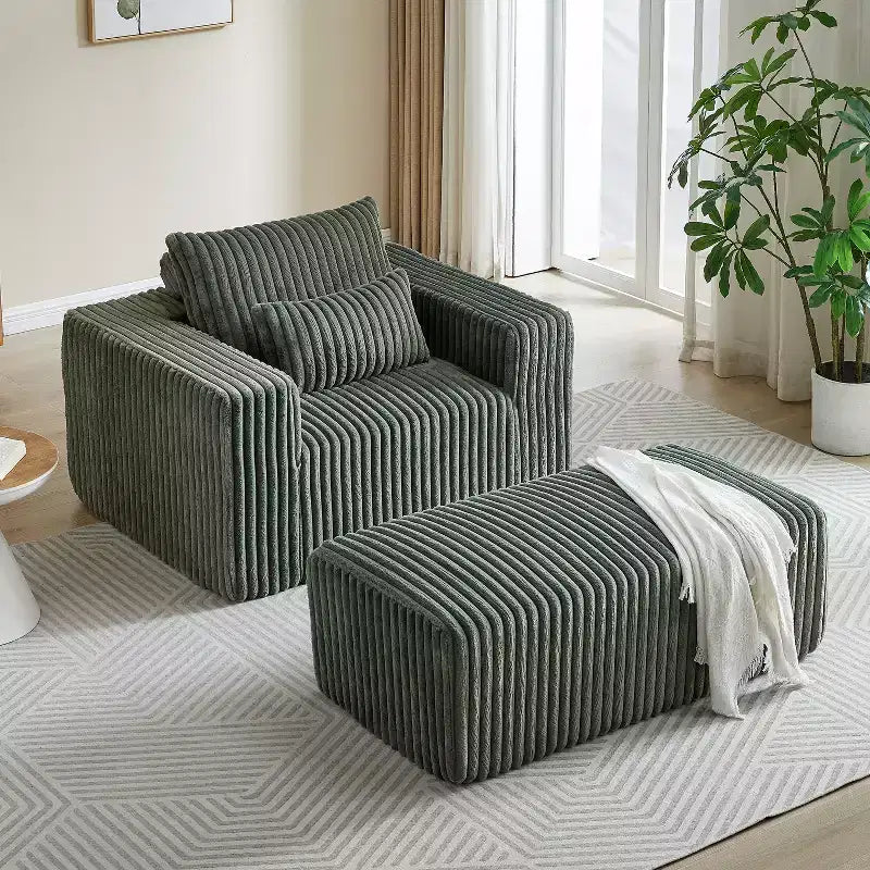 Fauteuil oversize en velours côtelé, canapé simple rembourré avec ottoman