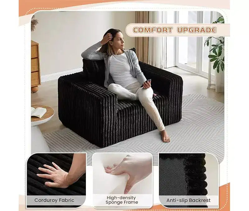 Fauteuil oversize en velours côtelé, canapé simple rembourré avec ottoman