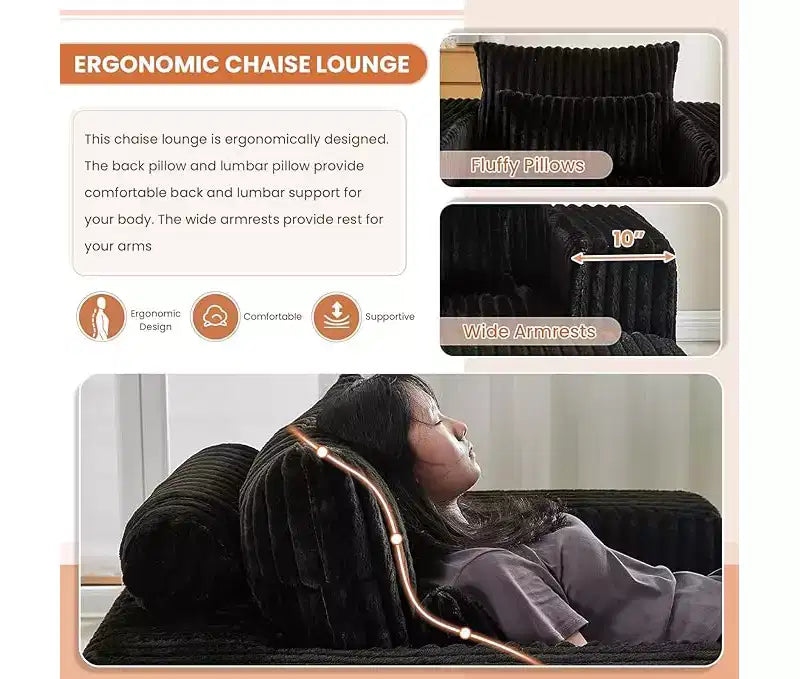 Fauteuil oversize en velours côtelé, canapé simple rembourré avec ottoman