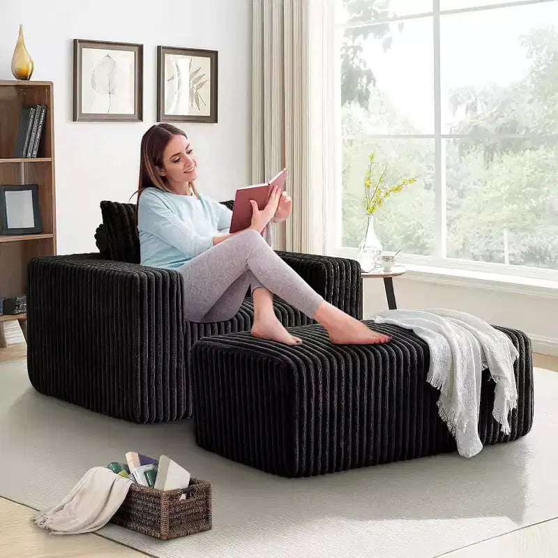 Fauteuil oversize en velours côtelé, canapé simple rembourré avec ottoman