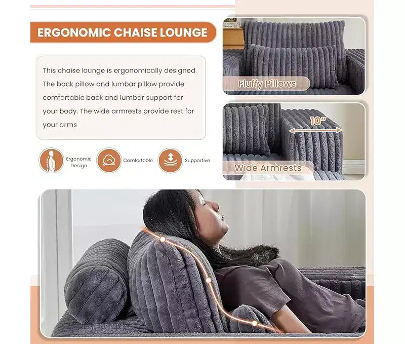 Fauteuil oversize en velours côtelé, canapé simple rembourré avec ottoman