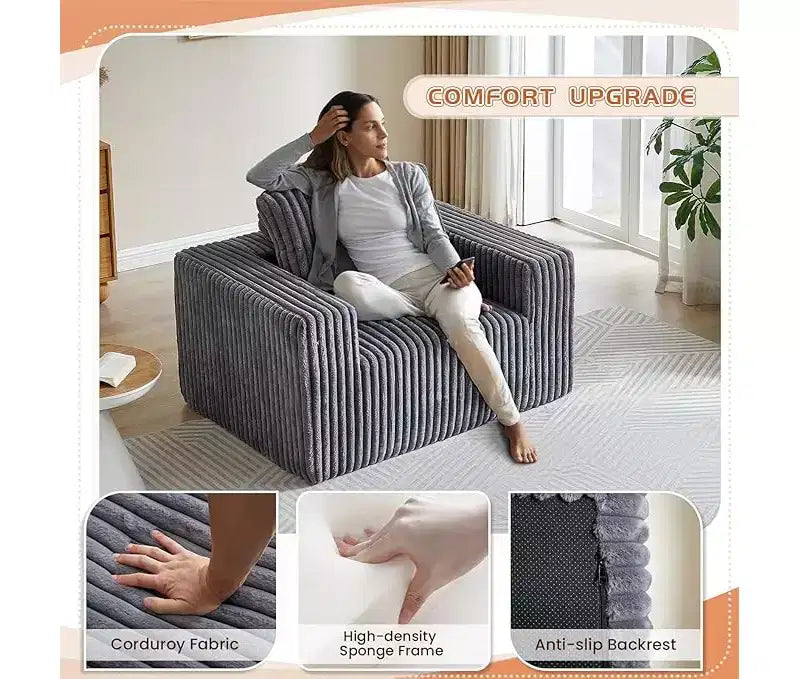 Fauteuil oversize en velours côtelé, canapé simple rembourré avec ottoman