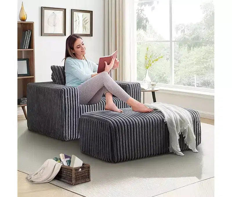 Fauteuil oversize en velours côtelé, canapé simple rembourré avec ottoman