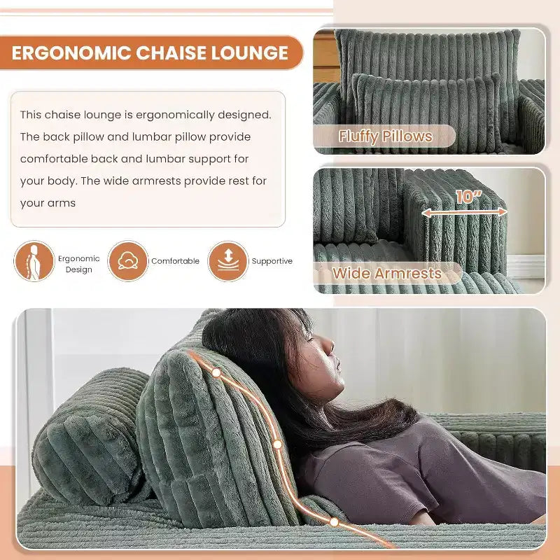 Fauteuil oversize en velours côtelé, canapé simple rembourré avec ottoman