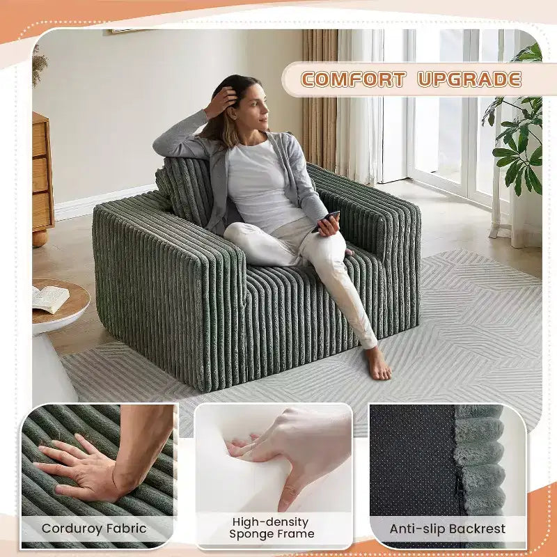 Fauteuil oversize en velours côtelé, canapé simple rembourré avec ottoman