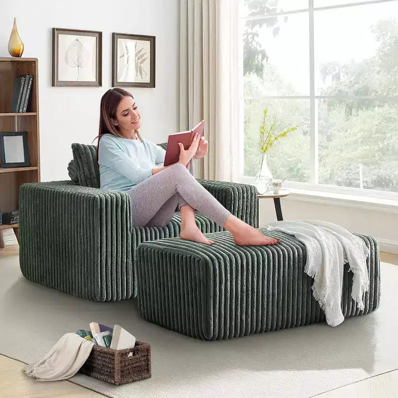 Fauteuil oversize en velours côtelé, canapé simple rembourré avec ottoman