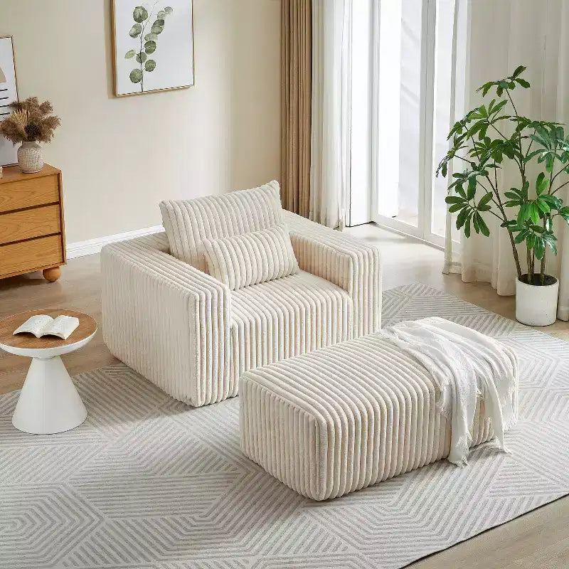 Fauteuil oversize en velours côtelé, canapé simple rembourré avec ottoman