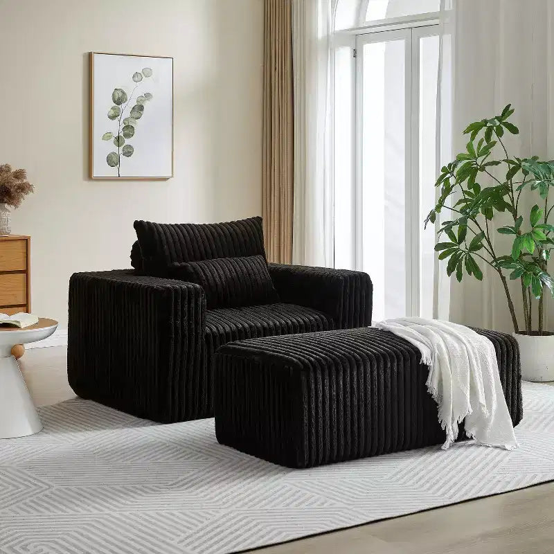 Fauteuil oversize en velours côtelé, canapé simple rembourré avec ottoman