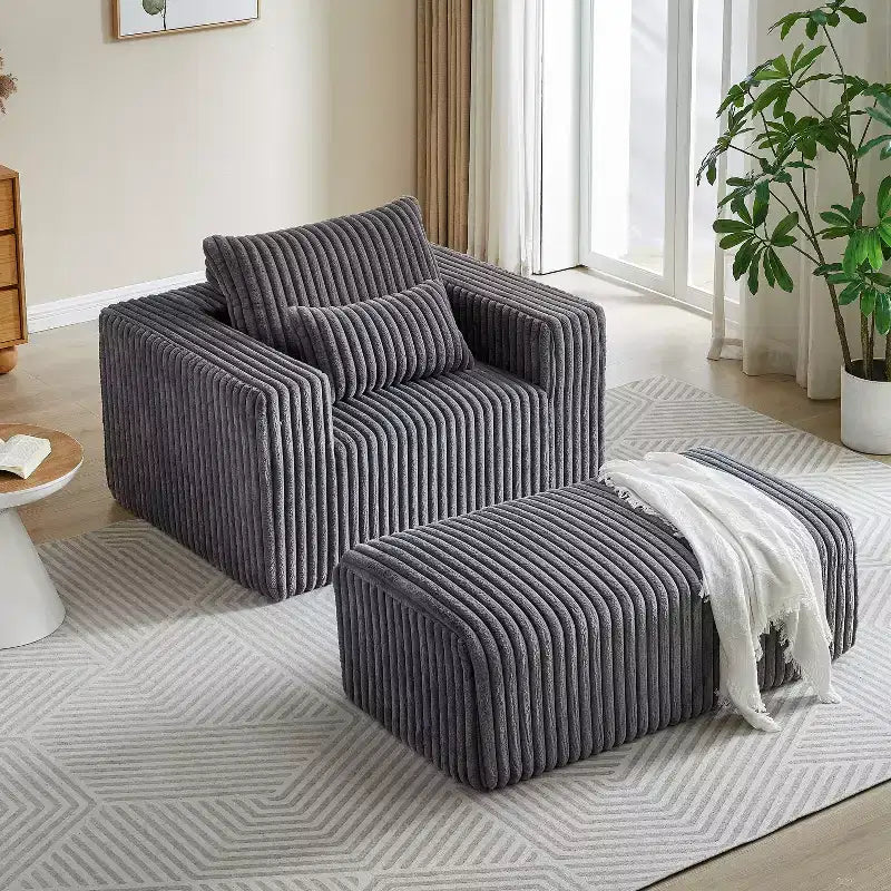 Fauteuil oversize en velours côtelé, canapé simple rembourré avec ottoman