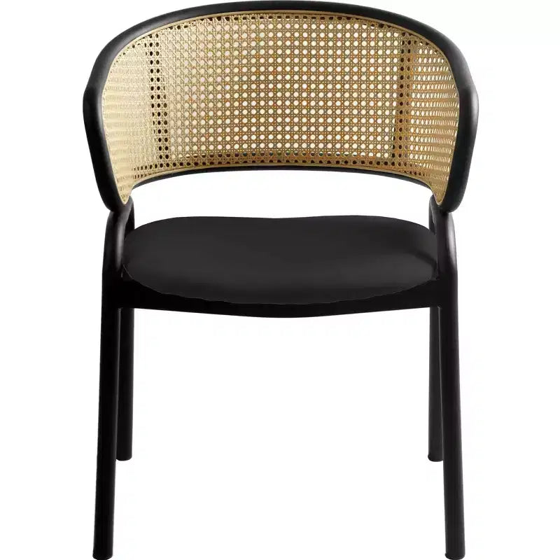 Lot de 2 chaises de salle à manger en rotin tressé avec assise en cuir et structure en acier noir