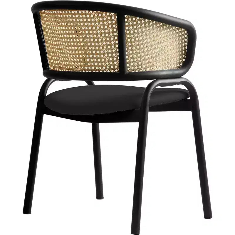 Lot de 2 chaises de salle à manger en rotin tressé avec assise en cuir et structure en acier noir