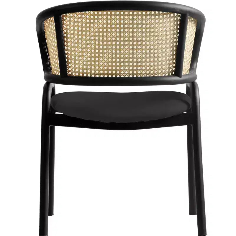 Lot de 2 chaises de salle à manger en rotin tressé avec assise en cuir et structure en acier noir