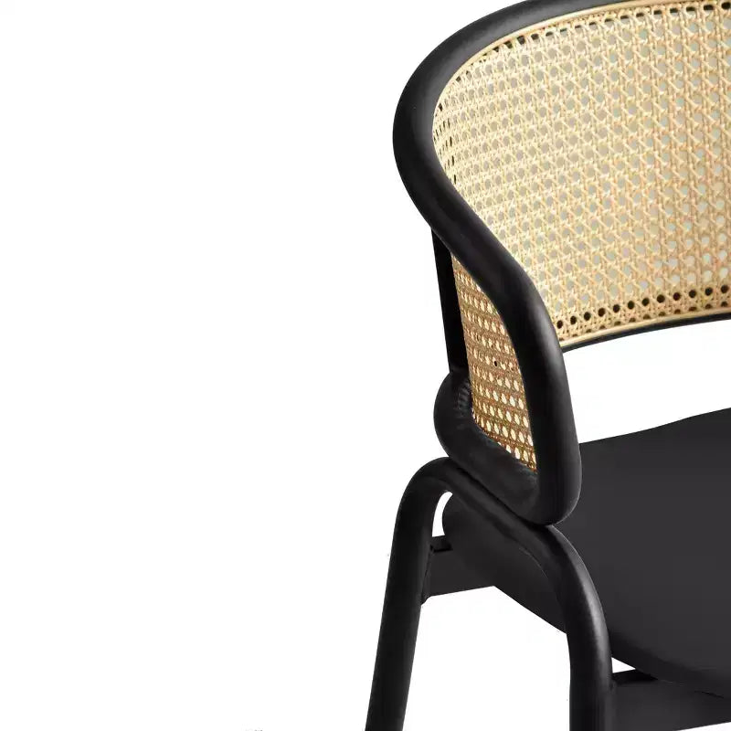 Lot de 2 chaises de salle à manger en rotin tressé avec assise en cuir et structure en acier noir