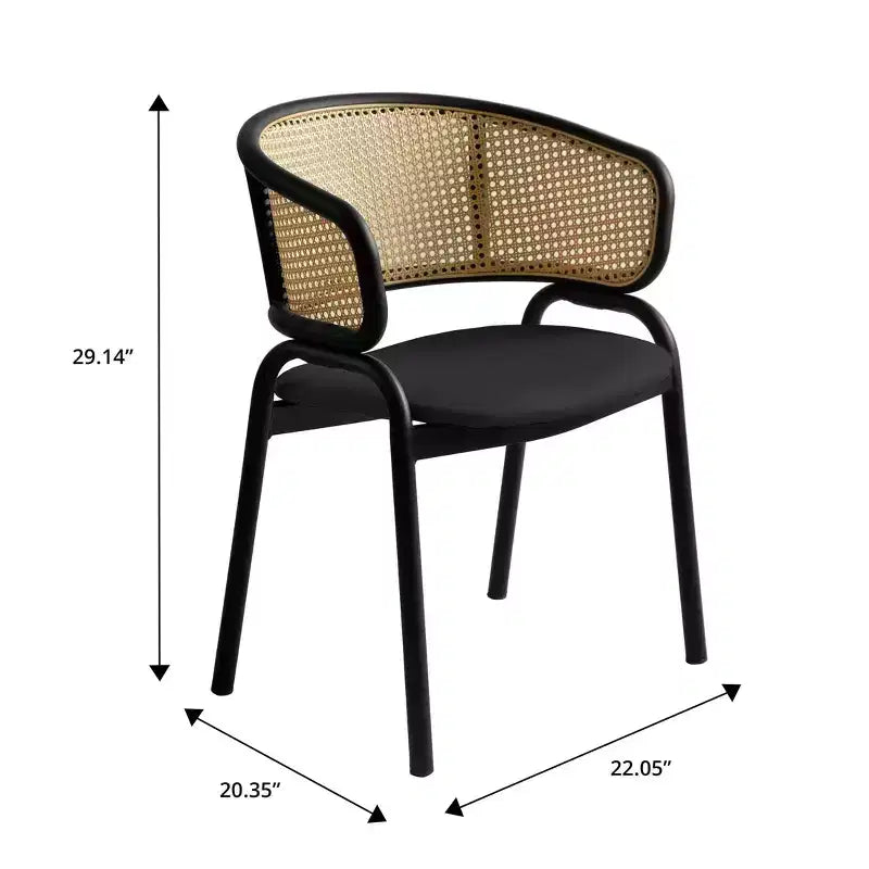 Lot de 2 chaises de salle à manger en rotin tressé avec assise en cuir et structure en acier noir