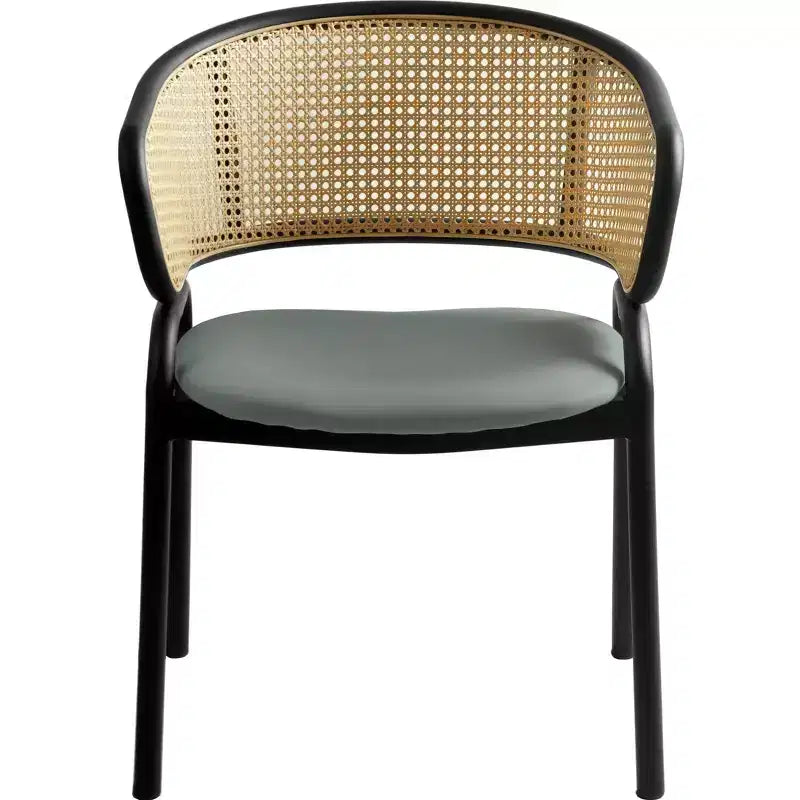 Lot de 2 chaises de salle à manger en rotin tressé avec assise en cuir et structure en acier noir