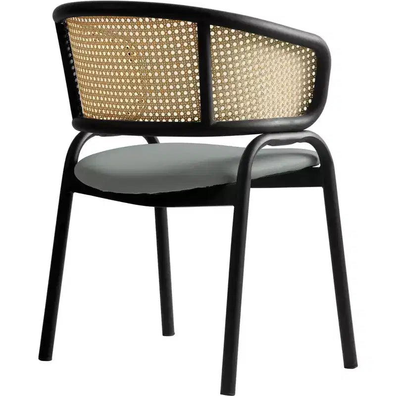 Lot de 2 chaises de salle à manger en rotin tressé avec assise en cuir et structure en acier noir