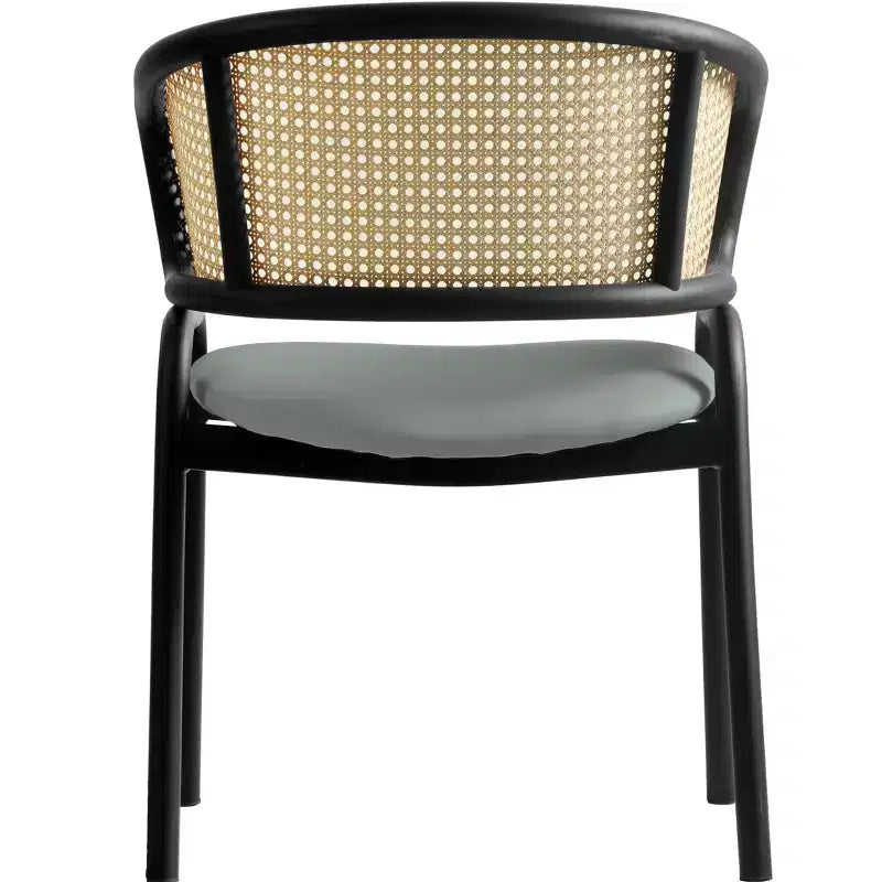 Lot de 2 chaises de salle à manger en rotin tressé avec assise en cuir et structure en acier noir
