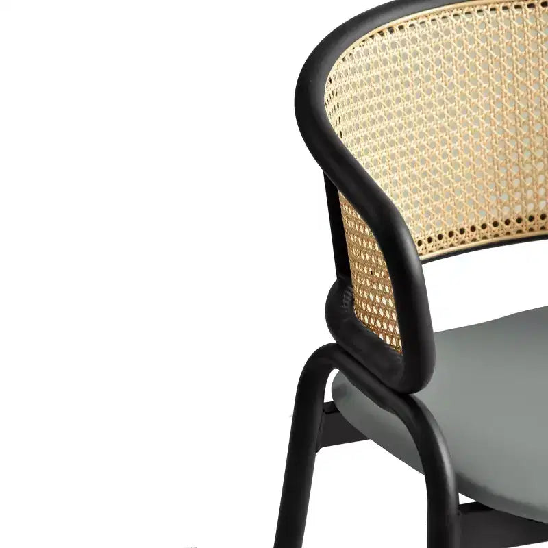Lot de 2 chaises de salle à manger en rotin tressé avec assise en cuir et structure en acier noir