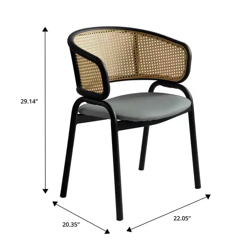 Lot de 2 chaises de salle à manger en rotin tressé avec assise en cuir et structure en acier noir