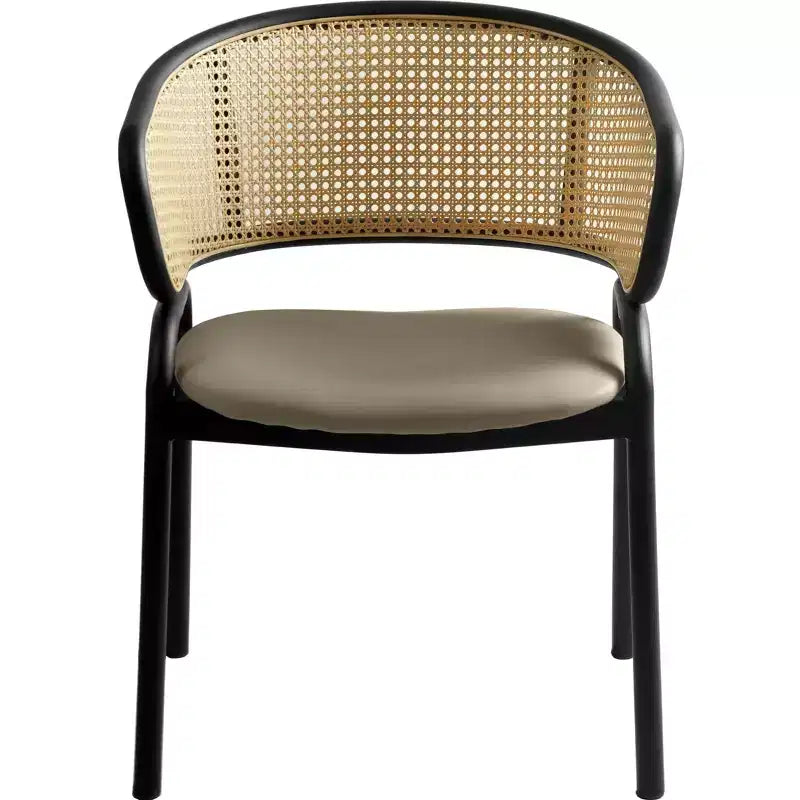 Lot de 2 chaises de salle à manger en rotin tressé avec assise en cuir et structure en acier noir