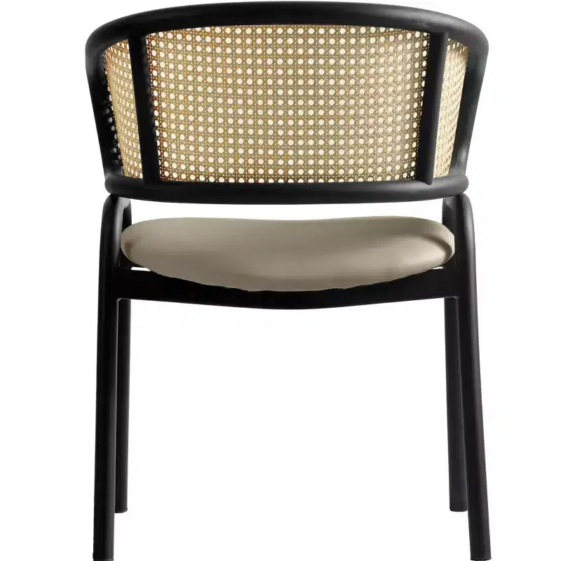 Lot de 2 chaises de salle à manger en rotin tressé avec assise en cuir et structure en acier noir
