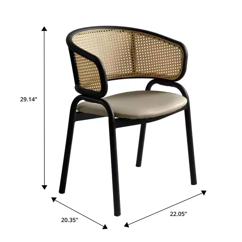 Lot de 2 chaises de salle à manger en rotin tressé avec assise en cuir et structure en acier noir