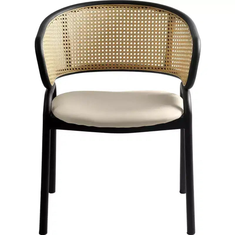 Lot de 2 chaises de salle à manger en rotin tressé avec assise en cuir et structure en acier noir